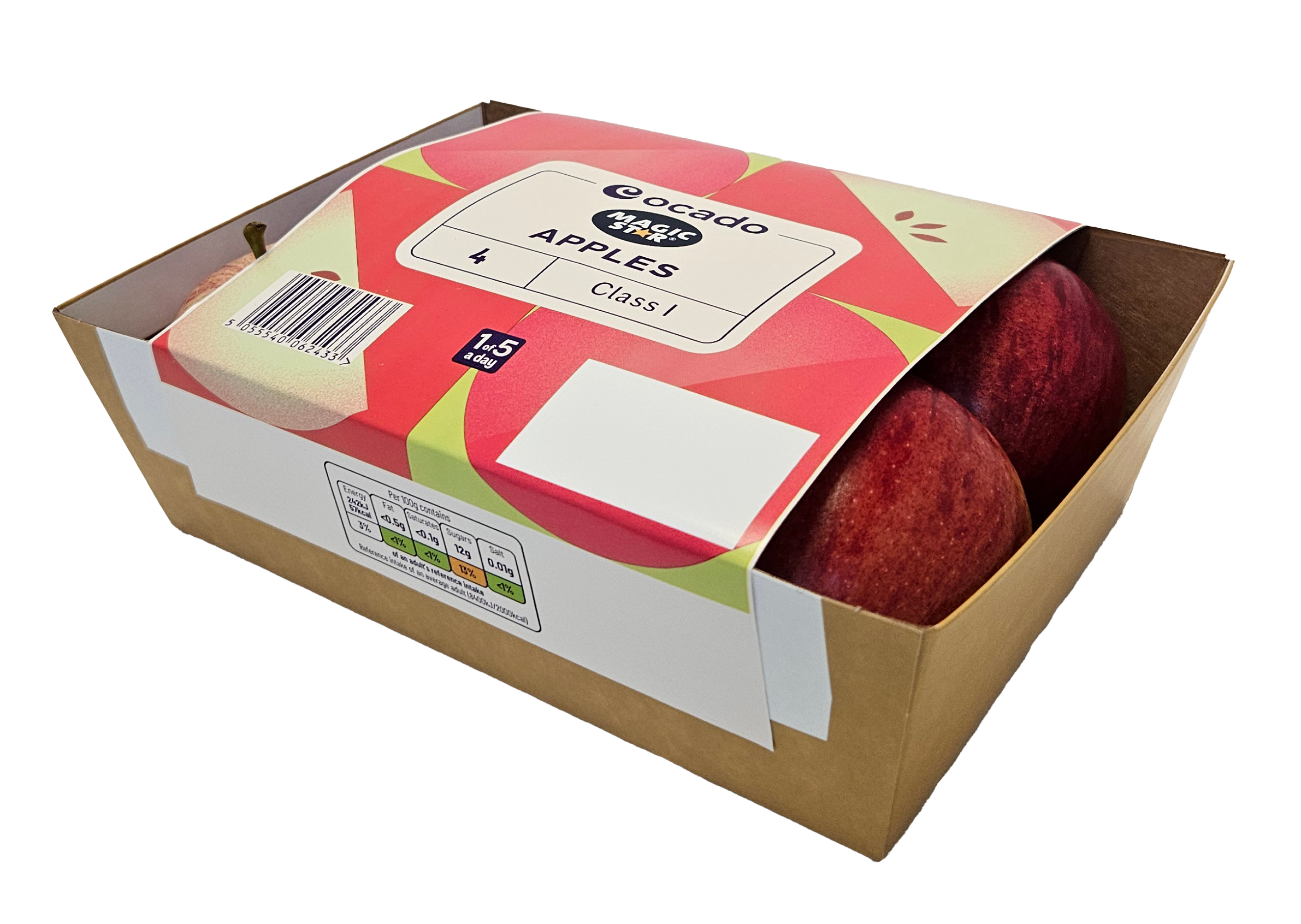 apples in linerless label tray